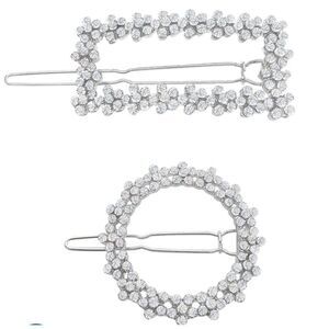 ZAXIE Circle & Square Hair Clips Set of 2 with Clear Stones bundle